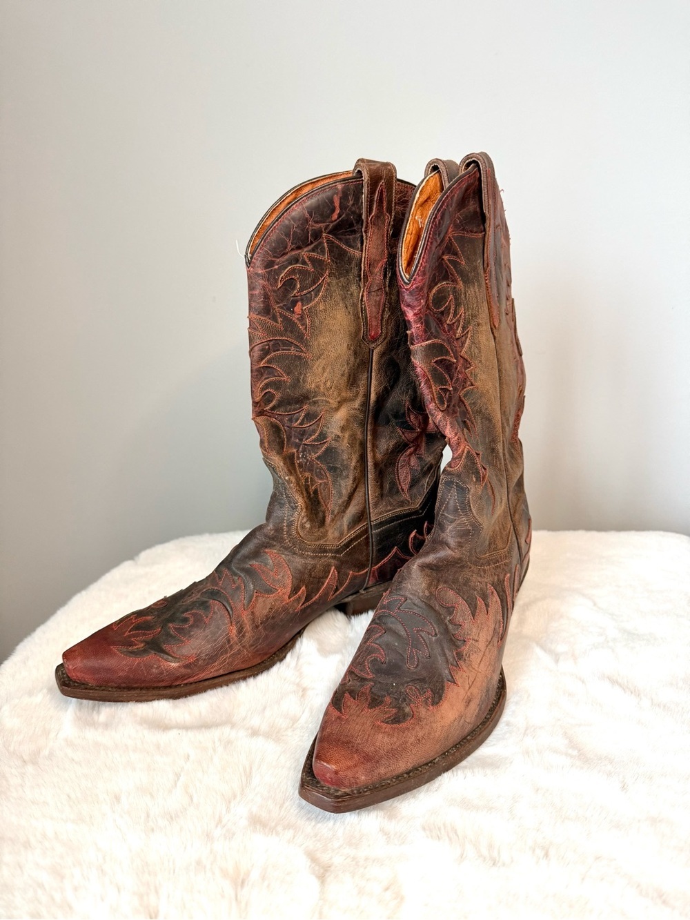 Women’s Dan Post Brown Red Distressed  Genuine Leather Western Cowboy Boots 10